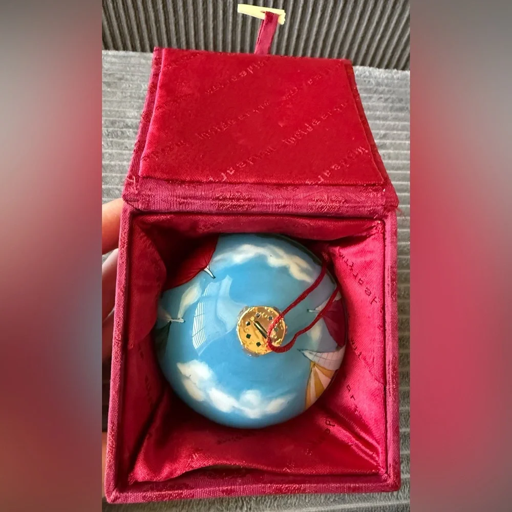 VTG Nautical Sailing Holiday Ornament with Gift Box Signed Inside Art Boat